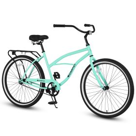 S26204 26 Inch Beach Cruiser Bike For Men And Women, Steel Frame, Single Speed Drivetrain, Upright Comfortable Rides, Multiple Colors (Color: green)